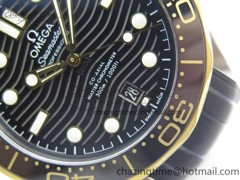 0502 Seasonal 2018 Seamaster Diver 300M SS YG VSF 1:1 Best Edition YG Bezel Black Dial on Black Rubber Strap A 7934